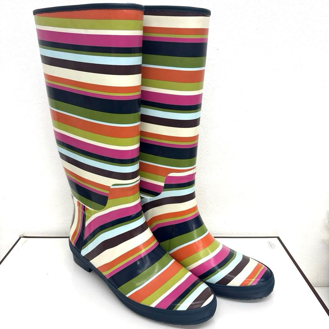 COACH コーチ ストライプ レインブーツ 長靴 未使用品 マルチカラー