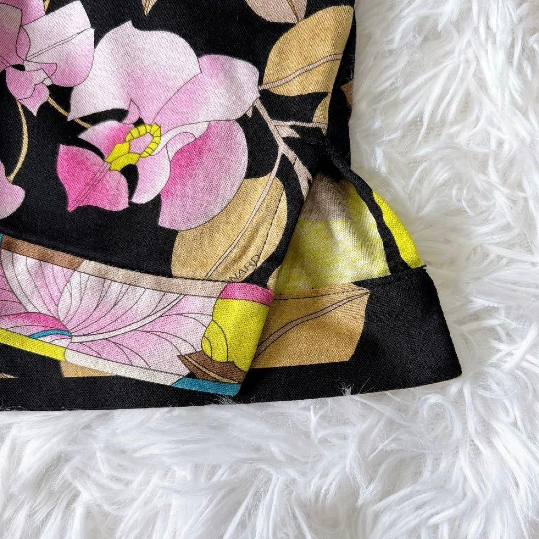 レオナール 花柄 カットソー ブラック コットン100 2XL 鳥 蝶 日本製