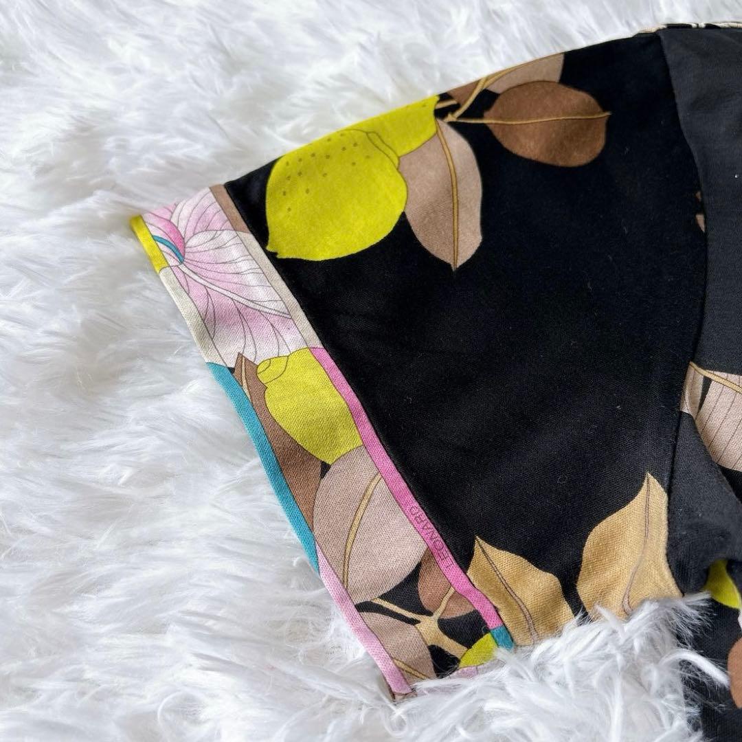 レオナール 花柄 カットソー ブラック コットン100 2XL 鳥 蝶 日本製