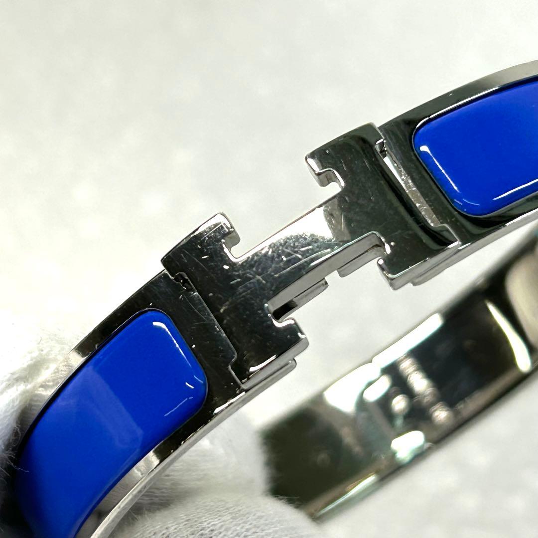 エルメス Hバングル クリッククラック ブレスレット シルバー ブルー