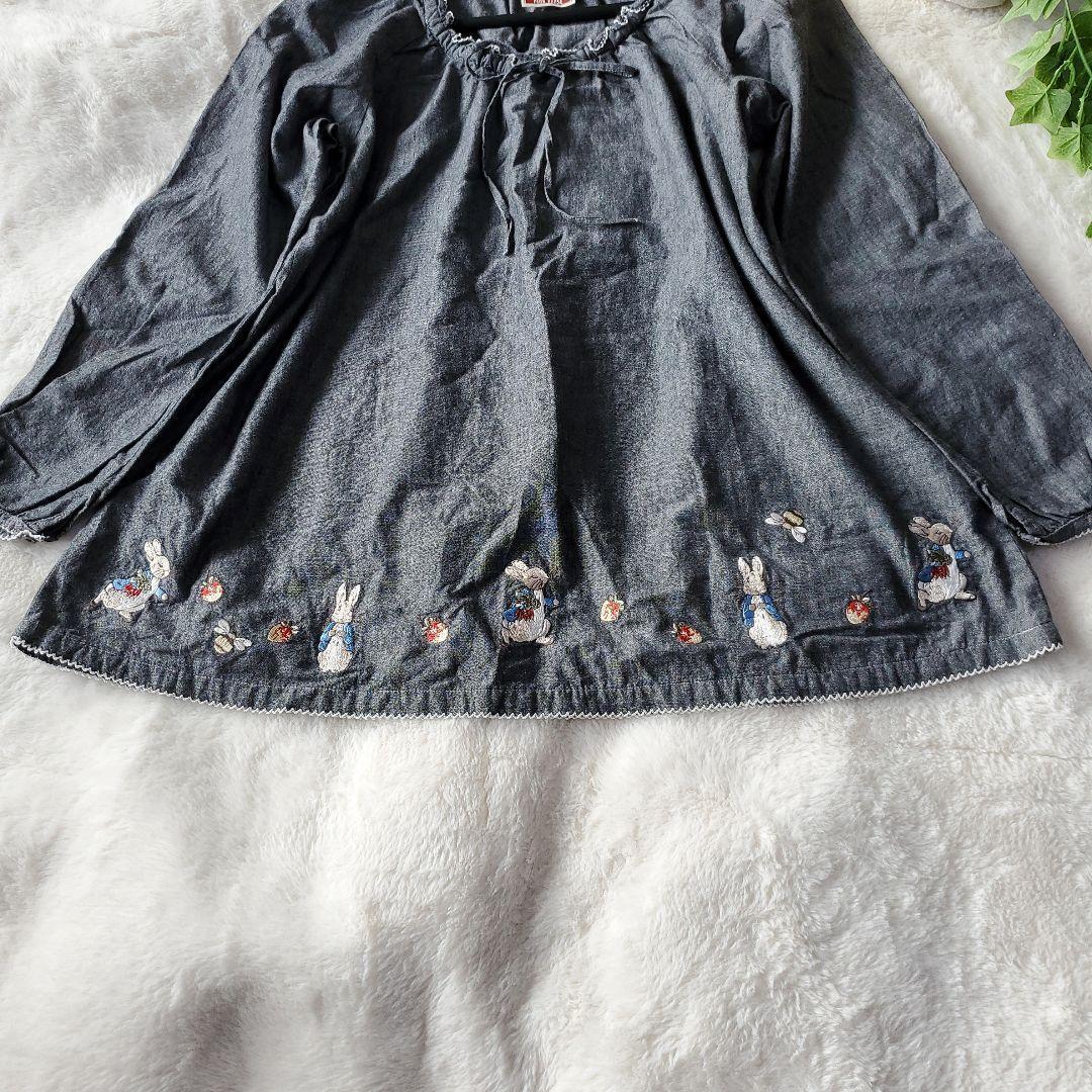 ピンクハウス　ピーターラビット　刺繍　チュニック　デニム系　フリル　リボン