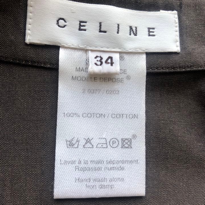 CELINE長袖ブラウス　セリーヌCマカダム刺繍　光沢　艶感　コットン100%