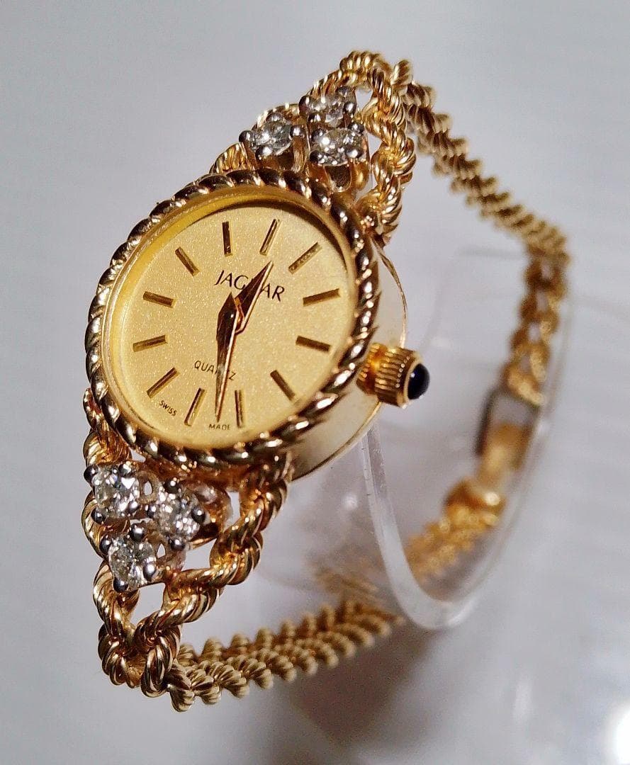 【希少】14金無垢　腕時計　レディース JAGUAR ダイヤ 6ピース