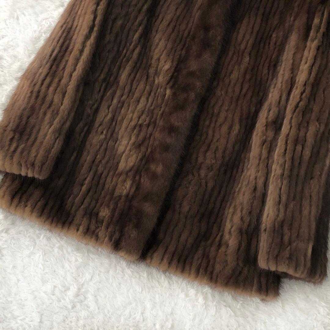 毛皮コート ファーコート リアル ミンク ロング フレア 秋冬 ブラウン M