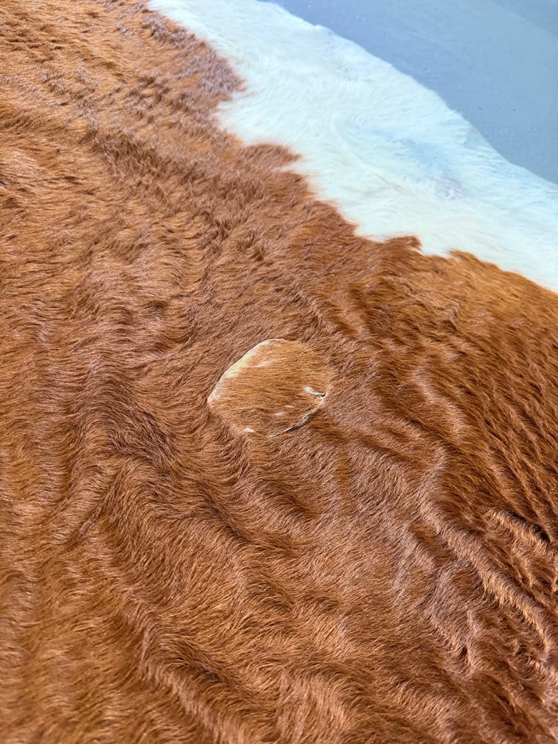 本革製　牛革ラグ 茶色と白