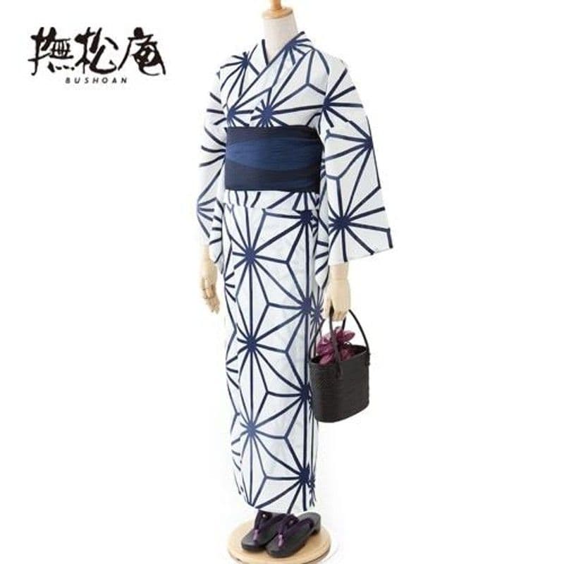 撫松庵　お仕立て上がり浴衣　麻の葉　セオ楊柳　オフシロ　未使用・タグ付き