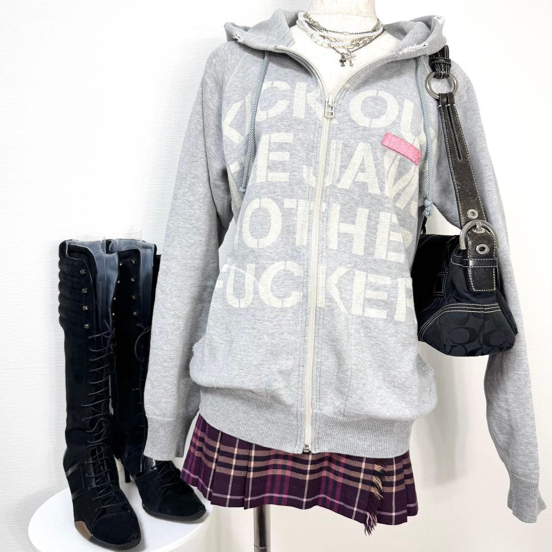 y2k❤️00s HYSTERIC GLAMOUR ロゴダメージ加工ジップパーカー