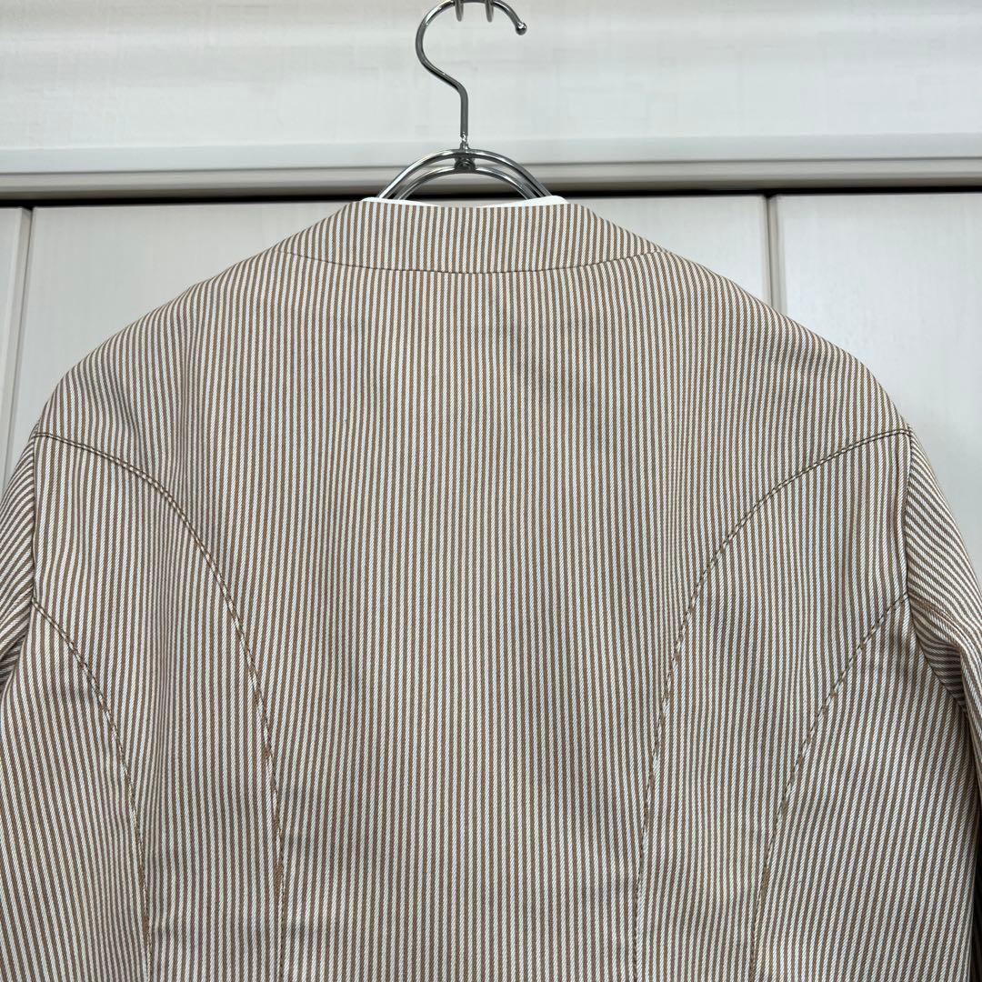 CELINE レイヤードデザイン ストライプノーカラージャケット 40