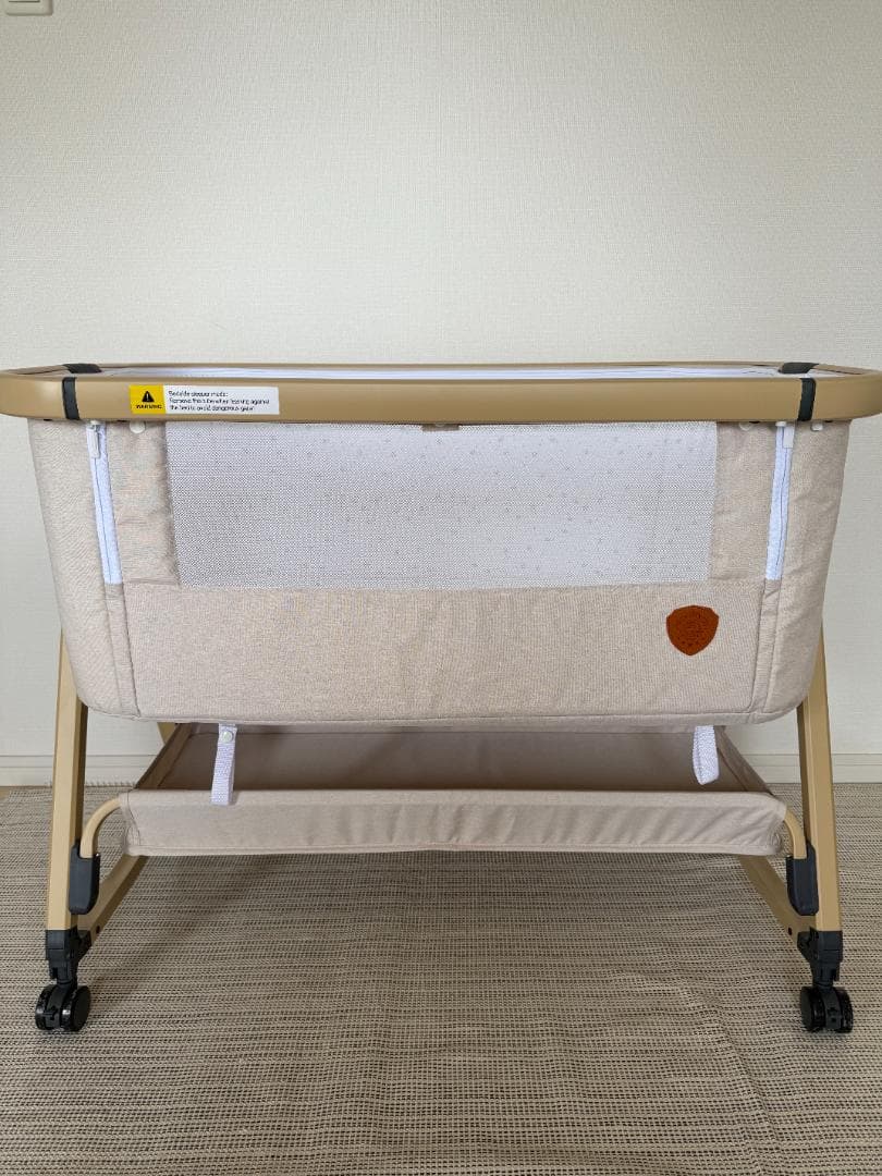 【美品】HZDMJ ベビーベッド カーキ 蚊帳・収納付き