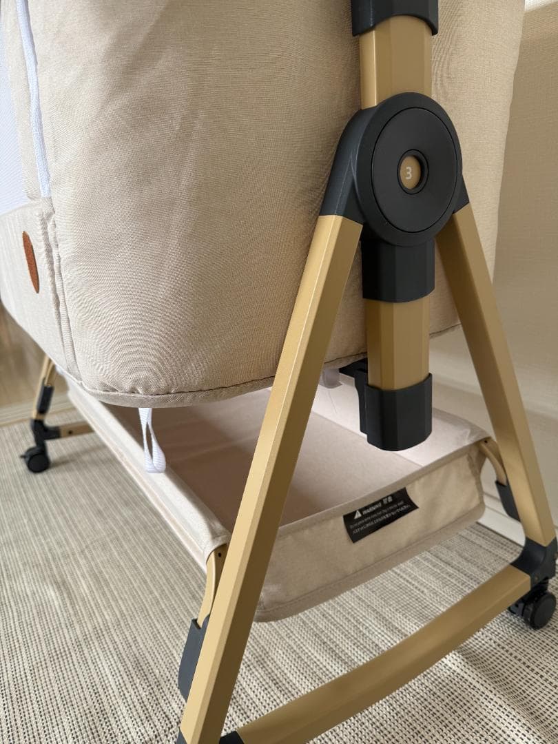 【美品】HZDMJ ベビーベッド カーキ 蚊帳・収納付き