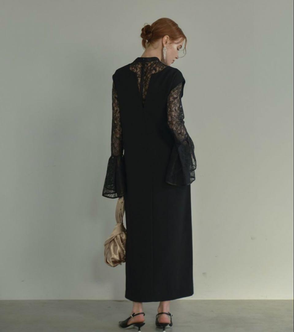 ベルスリーブスリットドレス ブラック