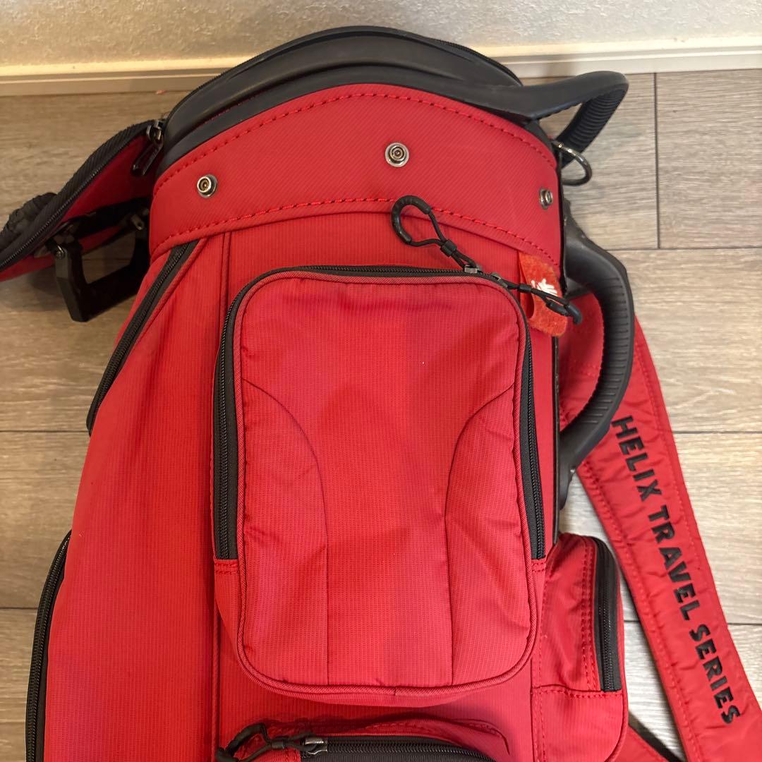【USED】HELIX キャディバッグ レッド キャスター付き ゴルフバッグ