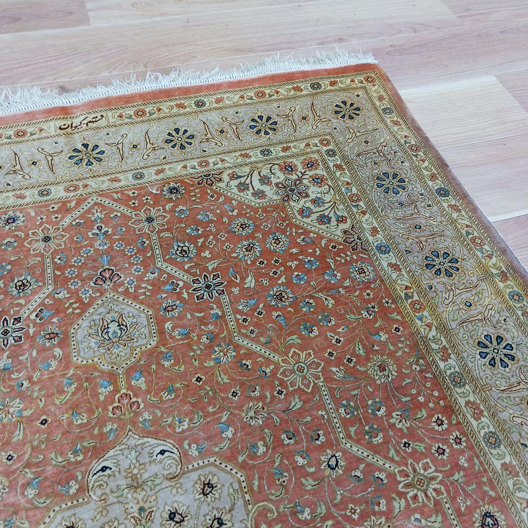 Y3196 高級ペルシャ クム産 工房サイン シルク100% 手織100万ノット