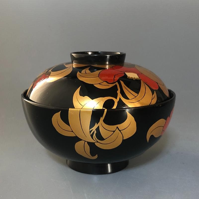 ◆506◆椿蒔絵　仙才吸物椀　木製漆器 平安堂 造 己ん典 作　五客 懐石