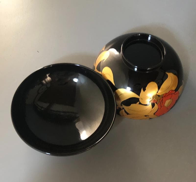 ◆506◆椿蒔絵　仙才吸物椀　木製漆器 平安堂 造 己ん典 作　五客 懐石