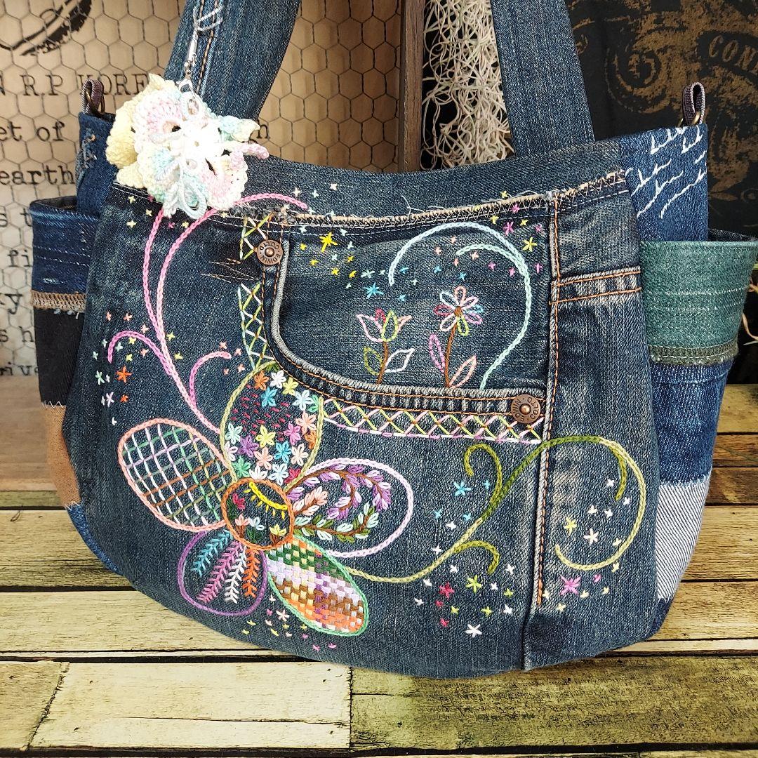 【ほたる】刺繍デニムバック　No.675　　&　ショルダーベルト