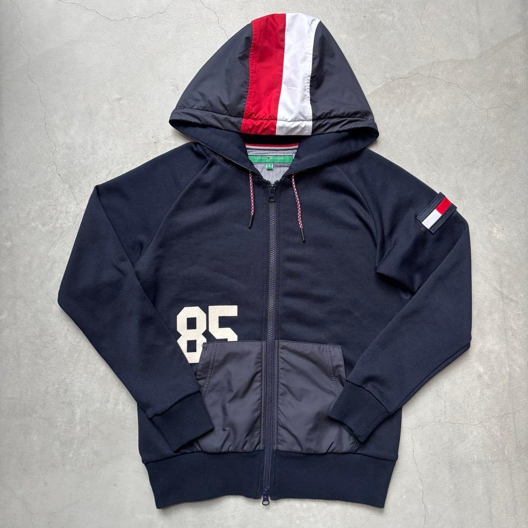 トミーヒルフィガーゴルフ ダブルジップ フード付き パーカー ロゴ S ネイビー