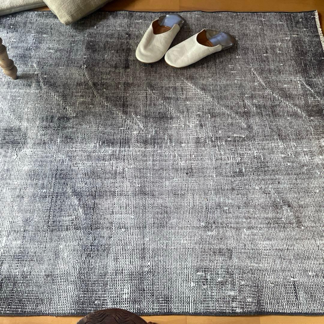 105×172 ダークグレイ　オーバーダイ　ワンカラー　トルコヴィンテージラグ