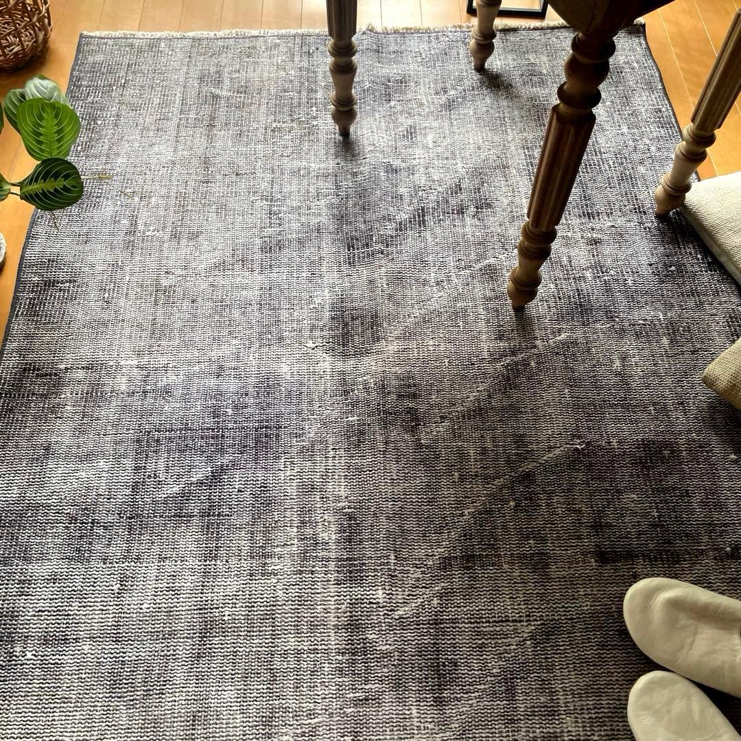 105×172 ダークグレイ　オーバーダイ　ワンカラー　トルコヴィンテージラグ