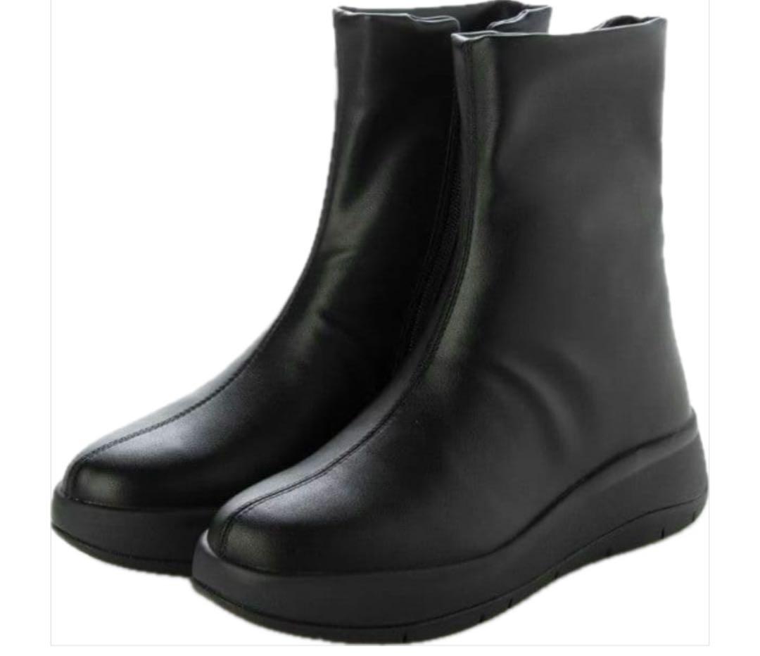 fitfit ブラックショートブーツ 内側ジッパー付き　24.0㎝ 新品同様