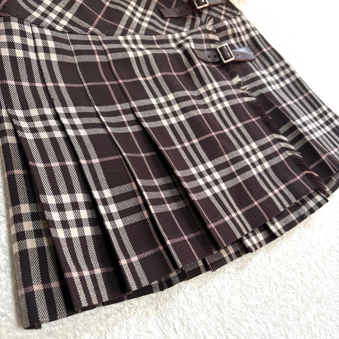 極秘品♡BURBERRY ウール チェック ラップ プリーツ ミニスカート 36