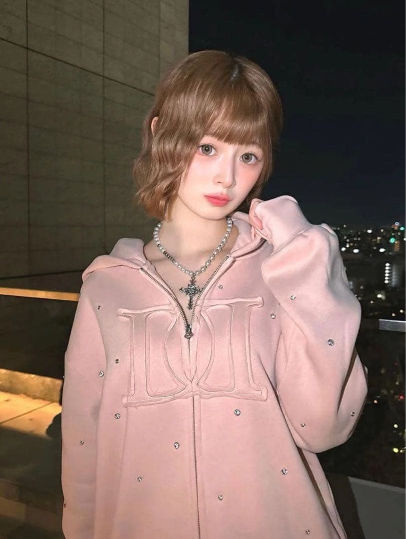 新品タグ付 ダーリッチ ピンク DDロゴビジュージップパーカー F フリー