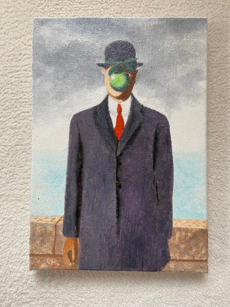 マグリット　肉筆手描きの油絵模写画　人の子