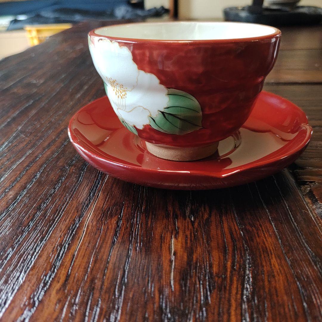 愛 陶庵　とうあん湯のみ茶碗　木製塗り茶托付き　ハナミズキ