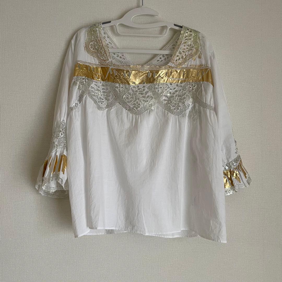 1/29までセール❗️ yuki fujisawa 箔ブラウス　金箔　銀箔