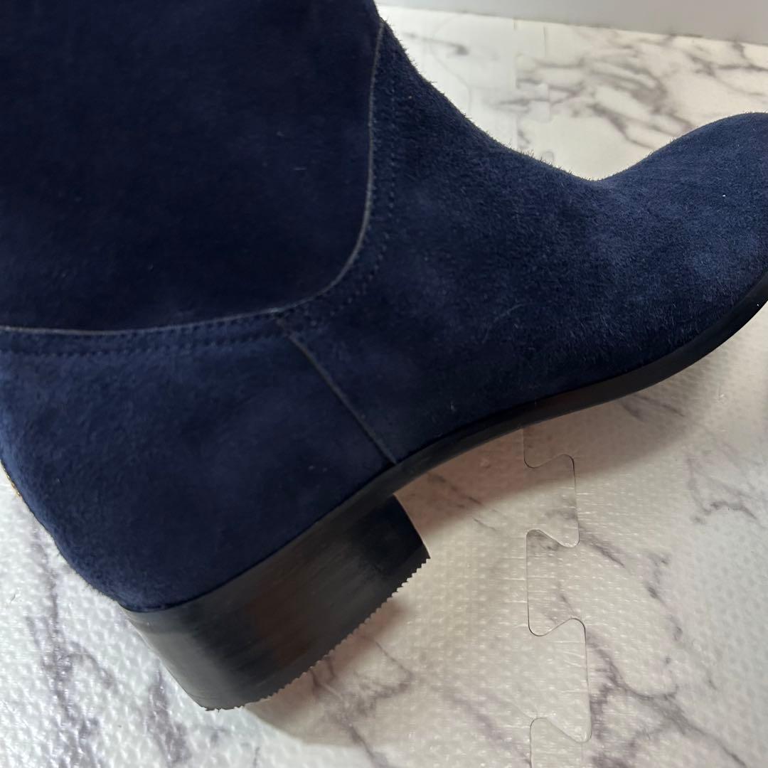 銀座かねまつ ロングブーツ ネイビー スウェード 25.5