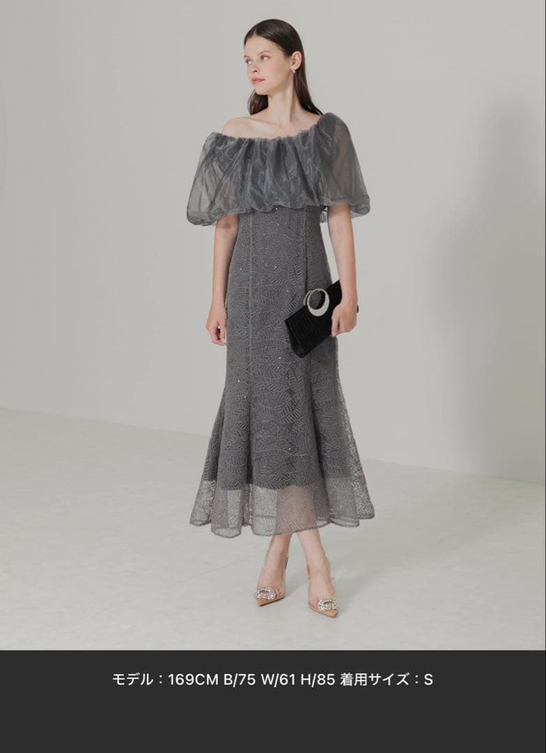 leja 2WAYオフショルダーパフスリーブマーメイドワンピースドレス グレー