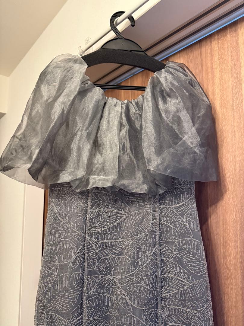 leja 2WAYオフショルダーパフスリーブマーメイドワンピースドレス グレー