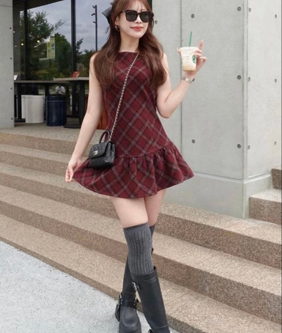 Darich ダーリッチ タータンチェックノースリミニワンピース