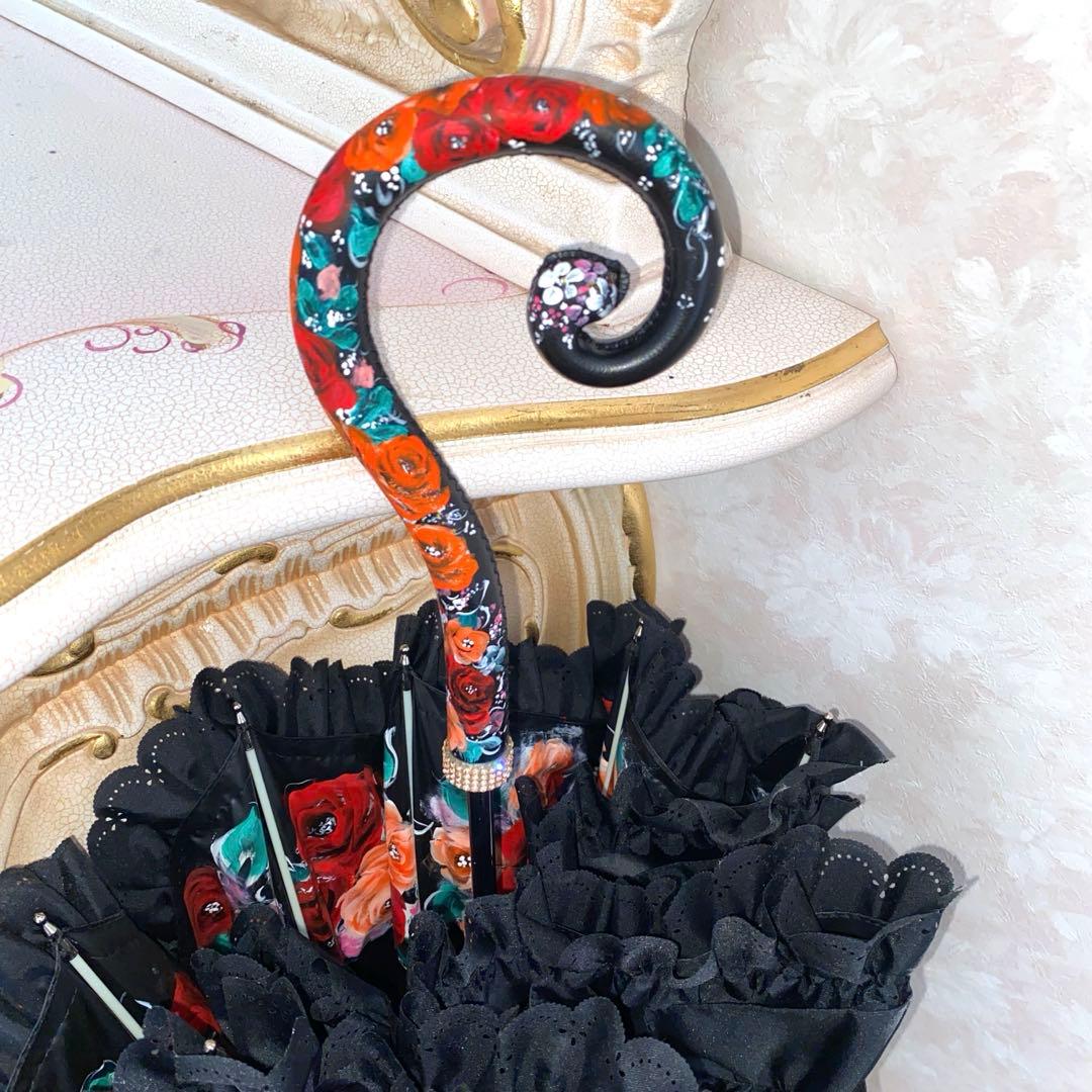 長傘　長靴　香水ボトル　ランチバック　薔薇　手描き　トールペイント