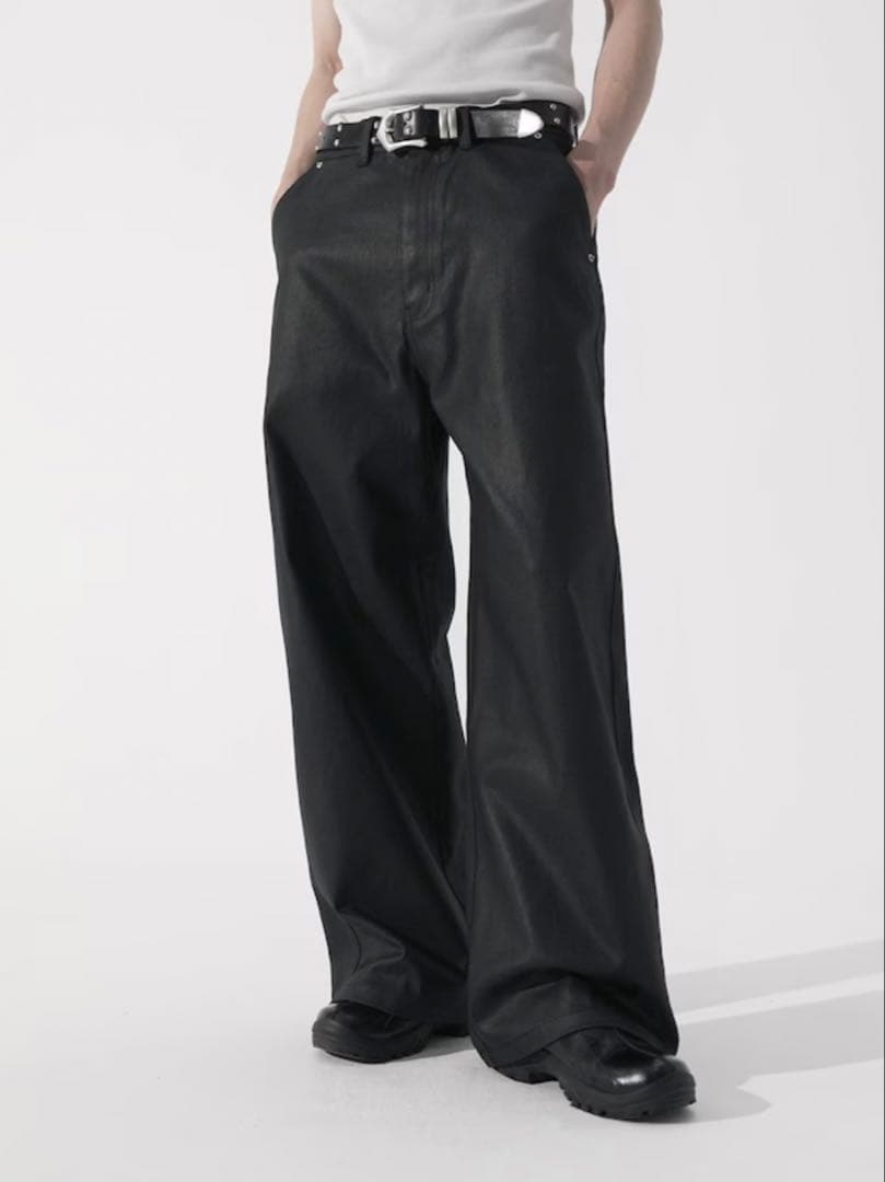 【CS】coated wide denim pants (black)