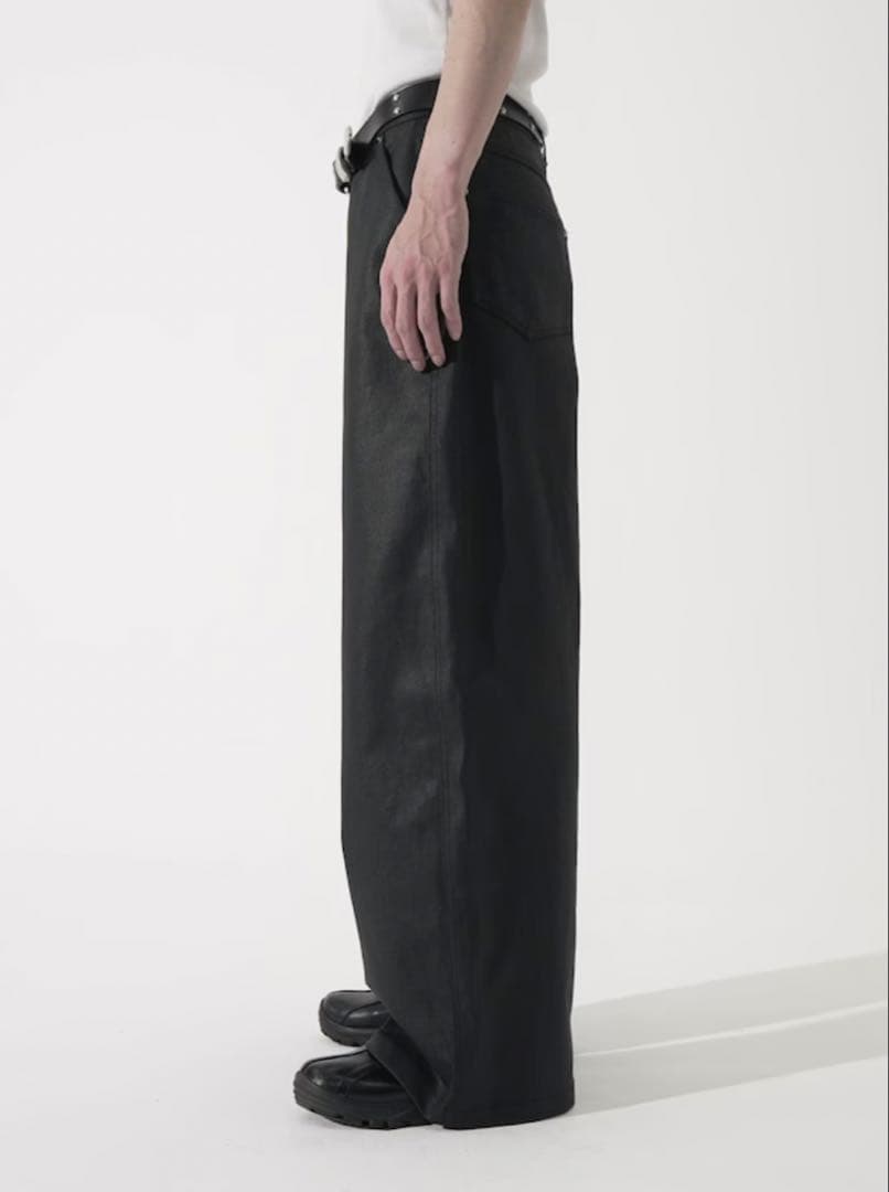 【CS】coated wide denim pants (black)