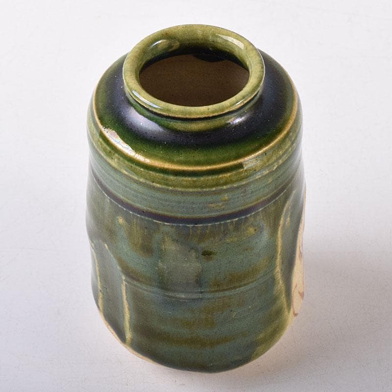 茶道具　山月窯　川本了生造　織部　茶入　仕覆付　共箱　V　7278