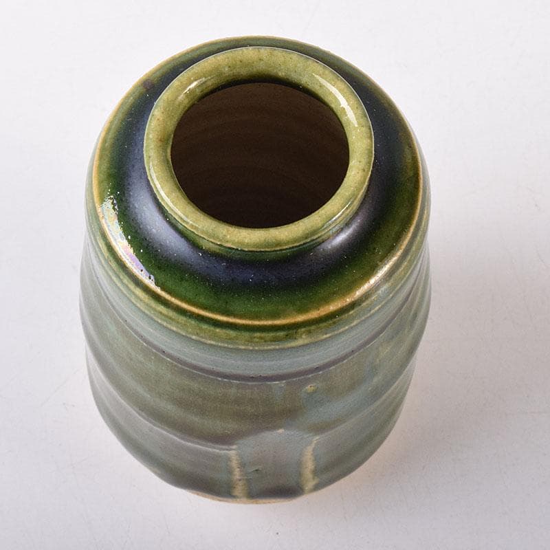 茶道具　山月窯　川本了生造　織部　茶入　仕覆付　共箱　V　7278