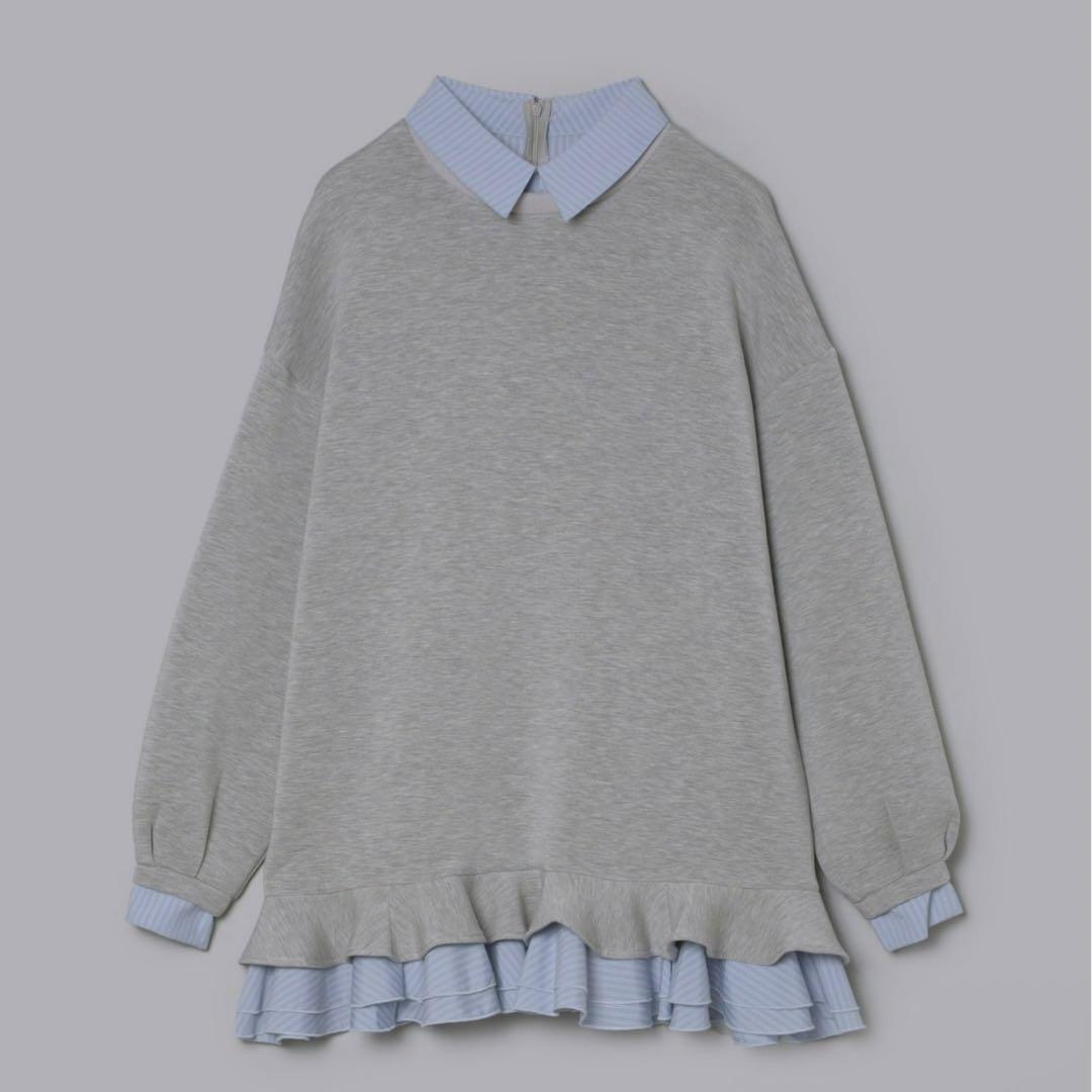 Olu. オルドット　フリルレイヤードダンボールスウェット グレー