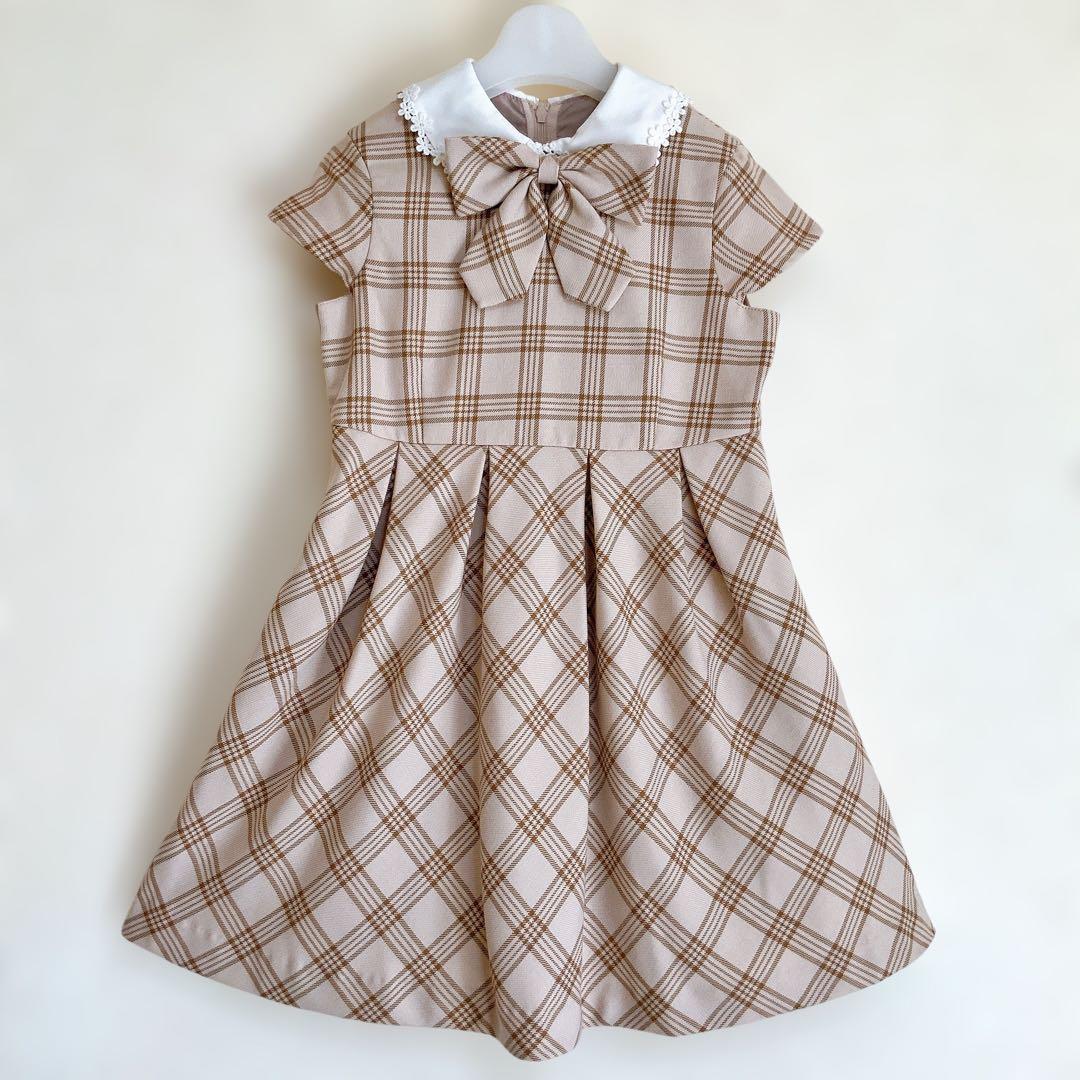 ベージュ×チェック 120 セレモニー 入学 卒園 発表会 フォーマル