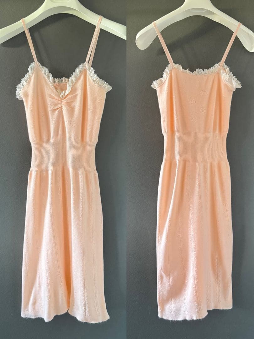 ビンテージ ヨーロッパ ピンク 薄手 ニット ワンピース デッドストック 美品