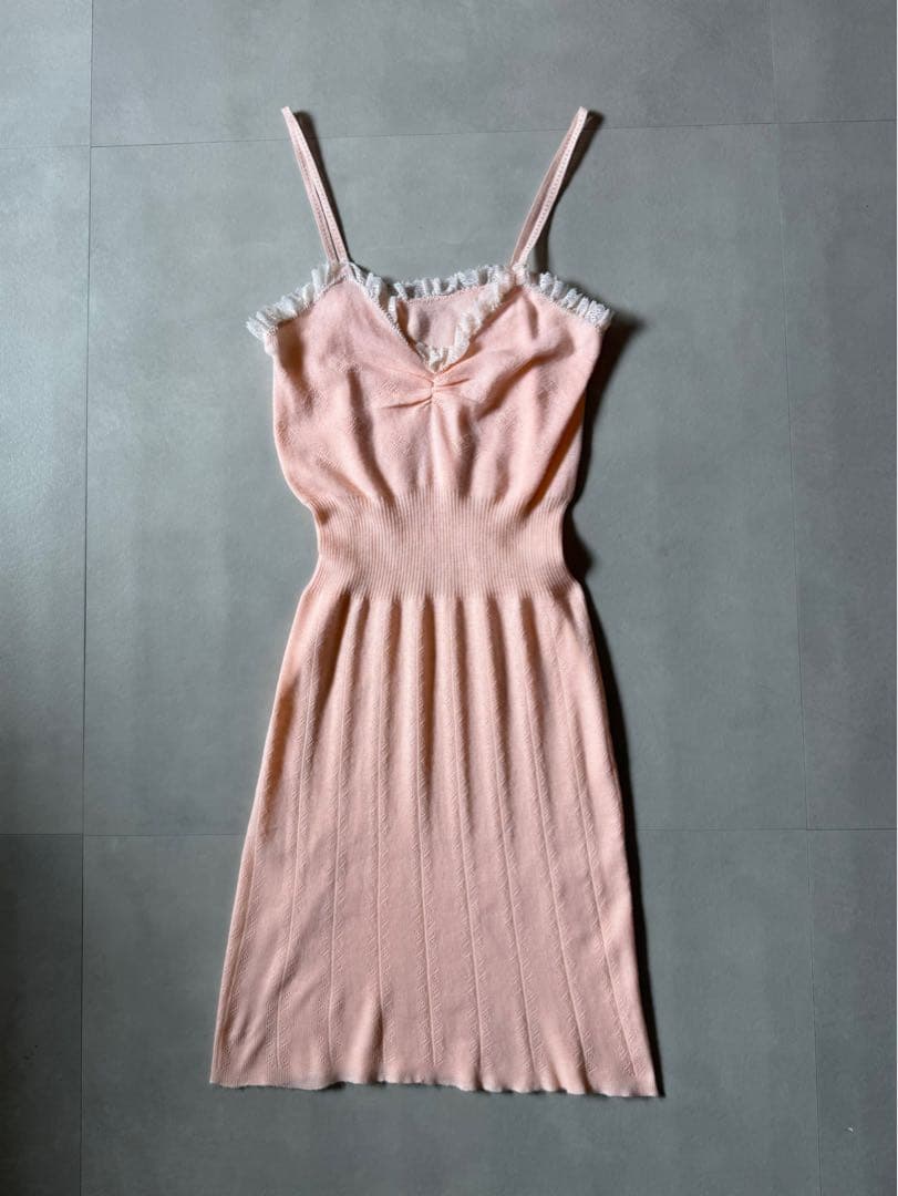 ビンテージ ヨーロッパ ピンク 薄手 ニット ワンピース デッドストック 美品