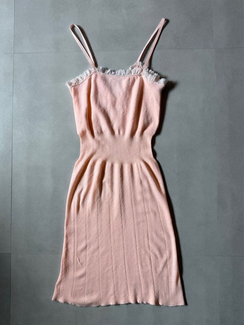 ビンテージ ヨーロッパ ピンク 薄手 ニット ワンピース デッドストック 美品