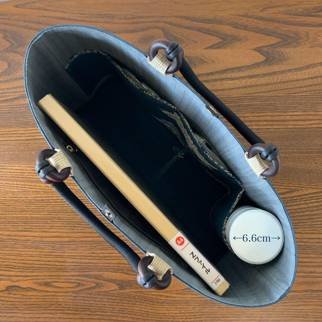 A4サイズ対応　紬帯　白菊の花　リメイク　江戸打紐ハンドルバッグ