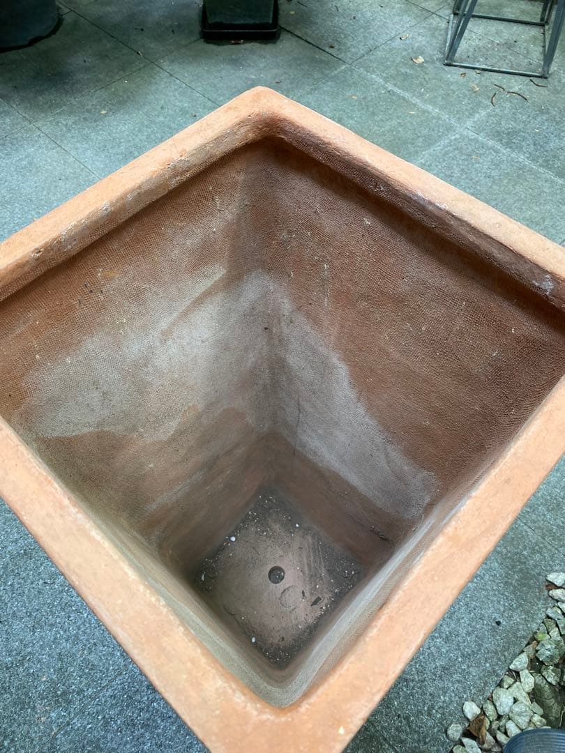 テラコッタ角大型植木鉢　受け皿付き