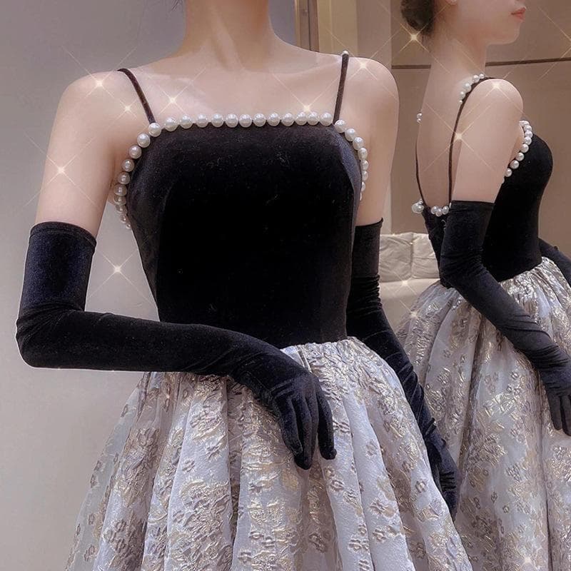 イヴニングドレス　ロングドレス　パーティードレス　パール　刺繡　サイズS