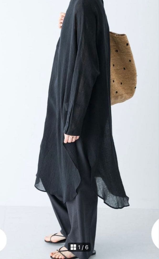 新品未使用タグ付き　かぐれ ガーゼロングチュニック 長袖 ワンピース ブラック