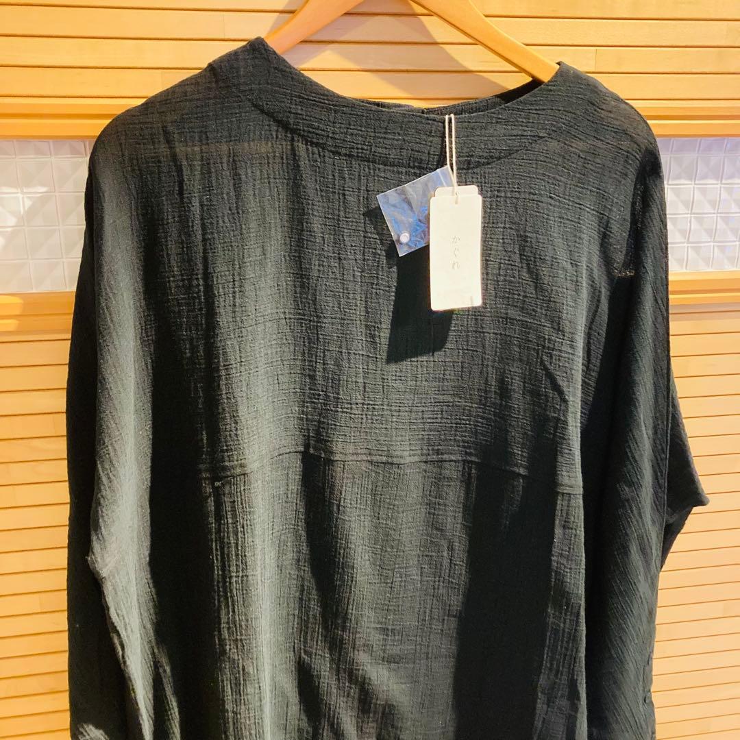 新品未使用タグ付き　かぐれ ガーゼロングチュニック 長袖 ワンピース ブラック