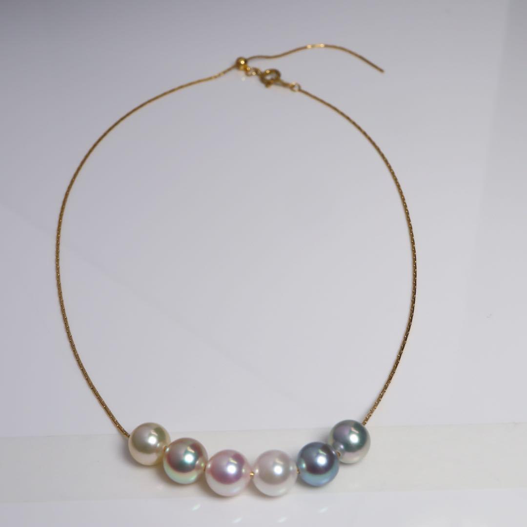 高グレード あこや真珠 ネックレス あこやパール マルチカラー スルーネックレス