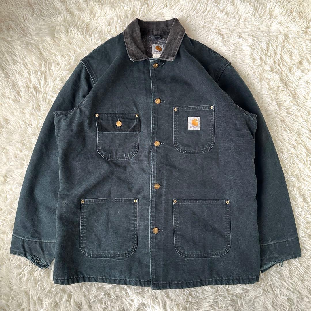 90s Carhartt ミシガンチョアコート ブラック フェード 襤褸 L相当